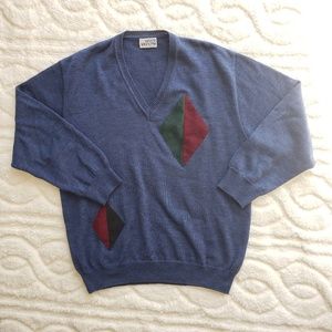 Vintage Grandpa Dad Sweater with Suede